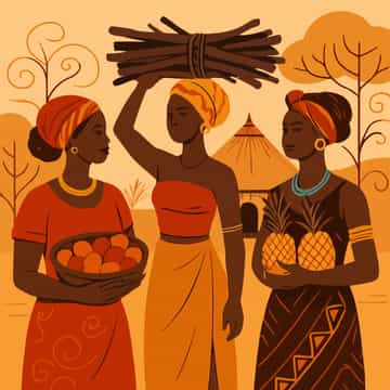 Three African figures in ceremonial adornment — witnesses to the manifesto.